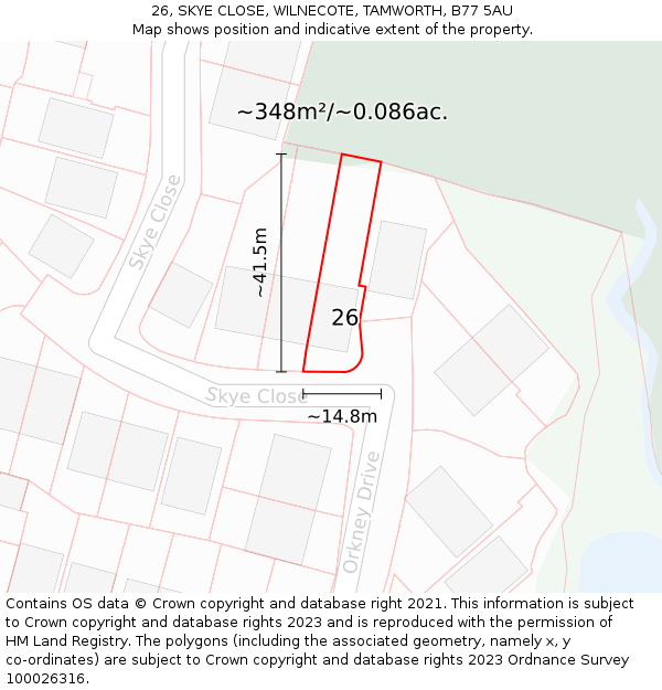 26, SKYE CLOSE, WILNECOTE, TAMWORTH, B77 5AU: Plot and title map
