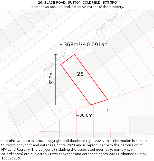 26, SLADE ROAD, SUTTON COLDFIELD, B75 5PG: Plot and title map