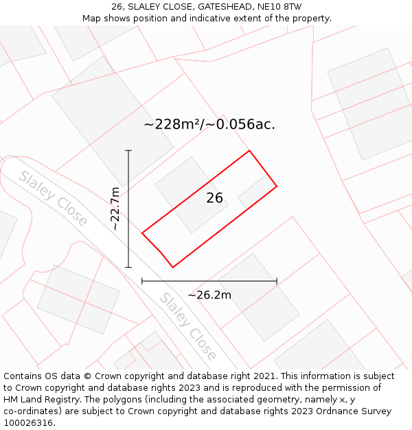 26, SLALEY CLOSE, GATESHEAD, NE10 8TW: Plot and title map