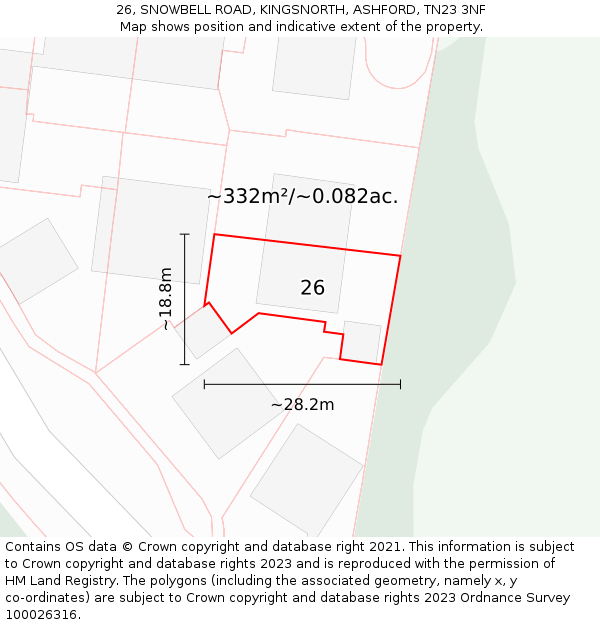 26, SNOWBELL ROAD, KINGSNORTH, ASHFORD, TN23 3NF: Plot and title map