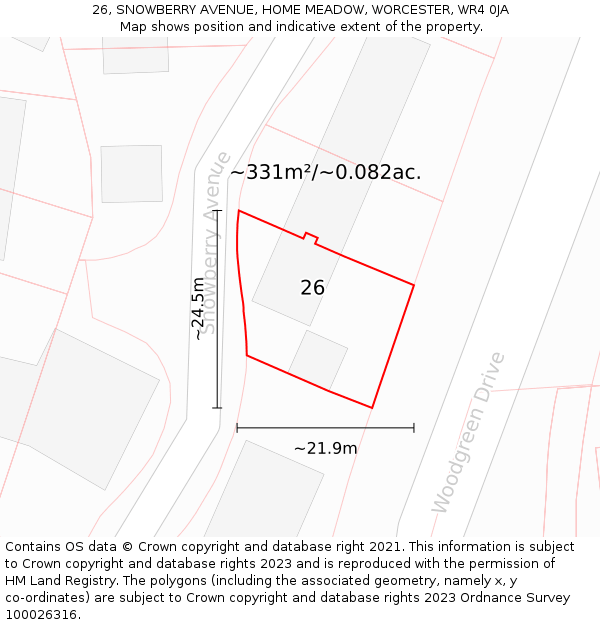 26, SNOWBERRY AVENUE, HOME MEADOW, WORCESTER, WR4 0JA: Plot and title map