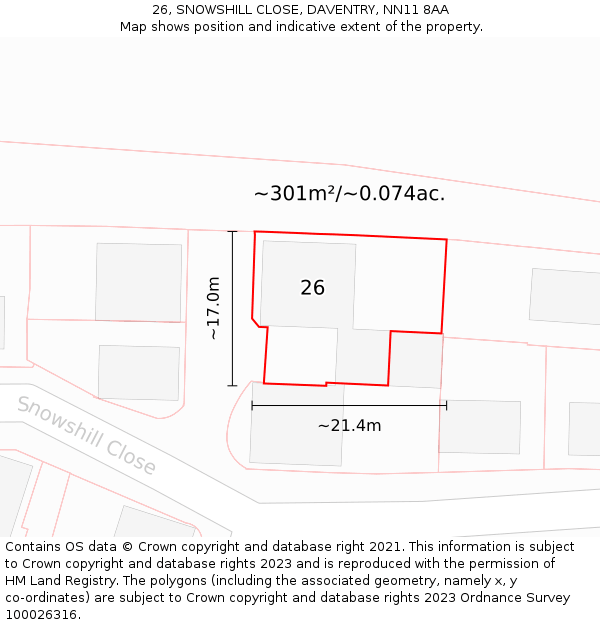 26, SNOWSHILL CLOSE, DAVENTRY, NN11 8AA: Plot and title map
