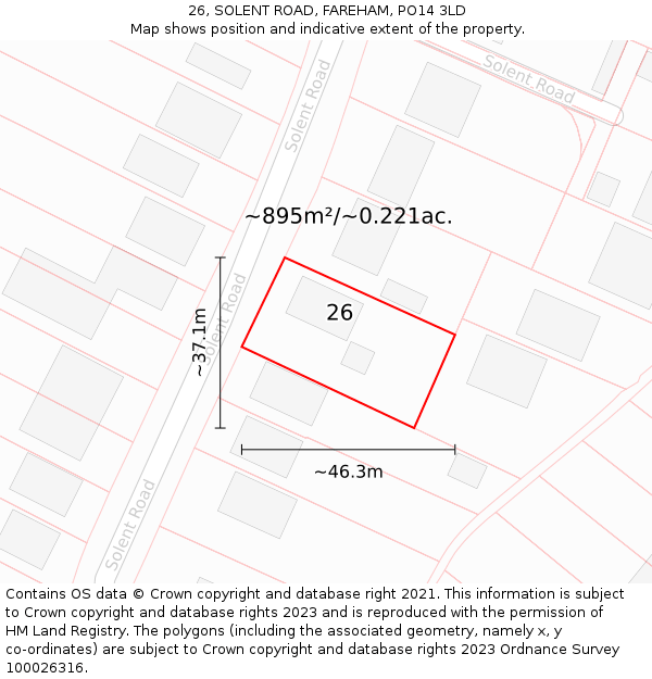 26, SOLENT ROAD, FAREHAM, PO14 3LD: Plot and title map