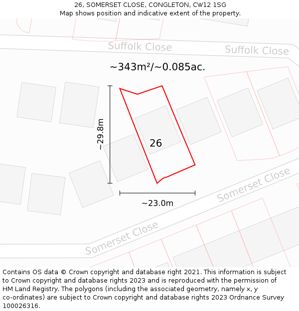 26, SOMERSET CLOSE, CONGLETON, CW12 1SG: Plot and title map