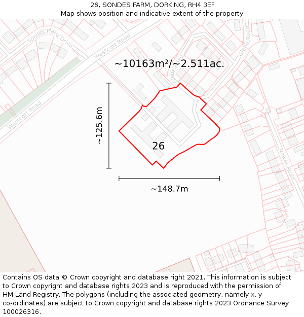 26, SONDES FARM, DORKING, RH4 3EF: Plot and title map