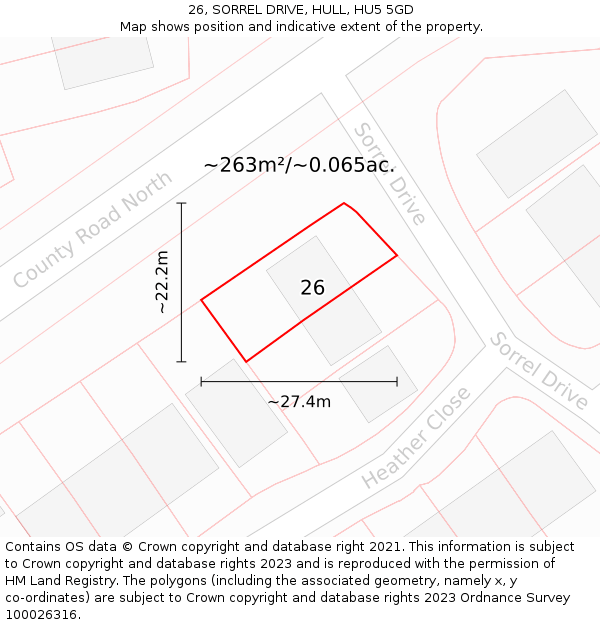 26, SORREL DRIVE, HULL, HU5 5GD: Plot and title map