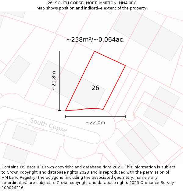 26, SOUTH COPSE, NORTHAMPTON, NN4 0RY: Plot and title map