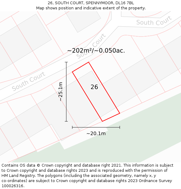 26, SOUTH COURT, SPENNYMOOR, DL16 7BL: Plot and title map