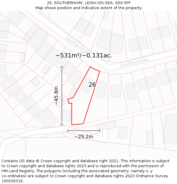 26, SOUTHERNHAY, LEIGH-ON-SEA, SS9 5PF: Plot and title map