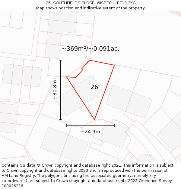 26, SOUTHFIELDS CLOSE, WISBECH, PE13 3XG: Plot and title map