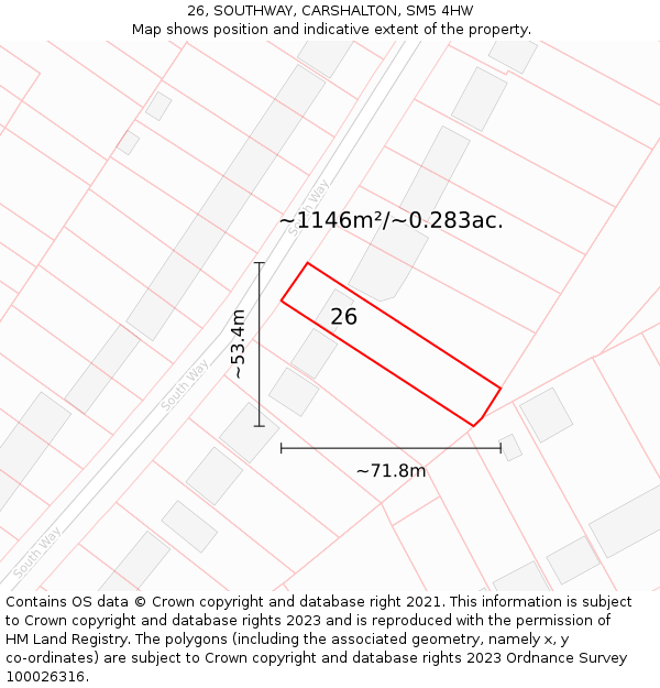 26, SOUTHWAY, CARSHALTON, SM5 4HW: Plot and title map