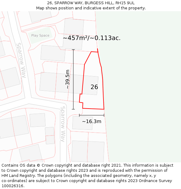 26, SPARROW WAY, BURGESS HILL, RH15 9UL: Plot and title map