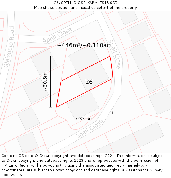 26, SPELL CLOSE, YARM, TS15 9SD: Plot and title map