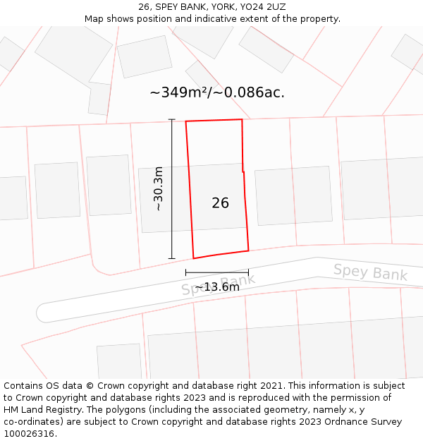 26, SPEY BANK, YORK, YO24 2UZ: Plot and title map