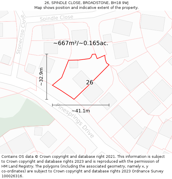 26, SPINDLE CLOSE, BROADSTONE, BH18 9WJ: Plot and title map