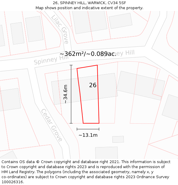 26, SPINNEY HILL, WARWICK, CV34 5SF: Plot and title map