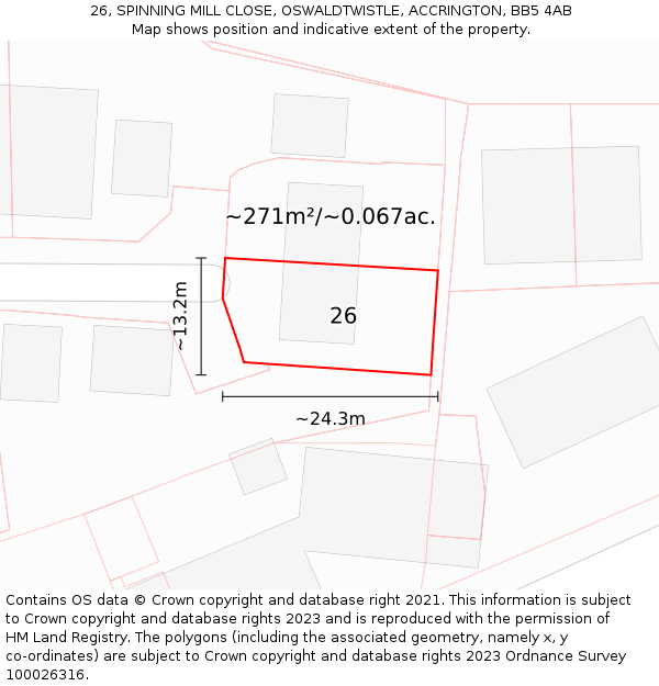 26, SPINNING MILL CLOSE, OSWALDTWISTLE, ACCRINGTON, BB5 4AB: Plot and title map