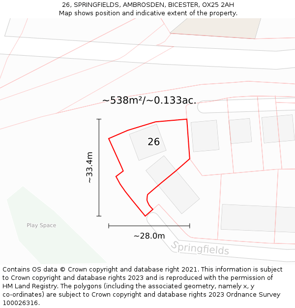 26, SPRINGFIELDS, AMBROSDEN, BICESTER, OX25 2AH: Plot and title map