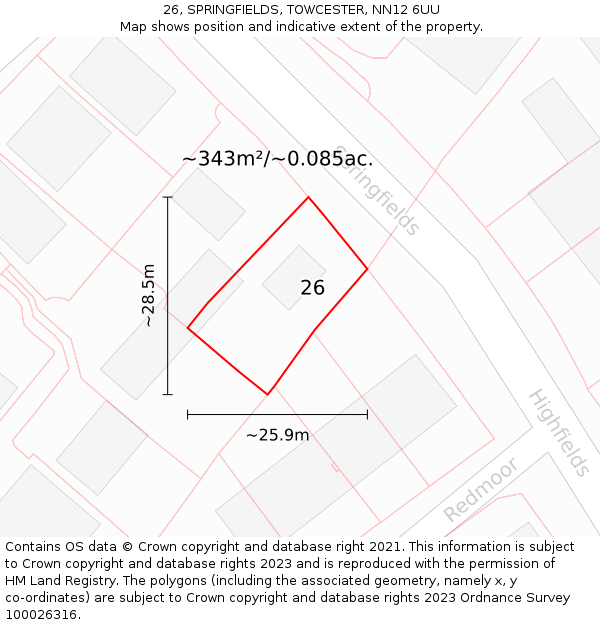 26, SPRINGFIELDS, TOWCESTER, NN12 6UU: Plot and title map