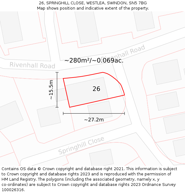 26, SPRINGHILL CLOSE, WESTLEA, SWINDON, SN5 7BG: Plot and title map