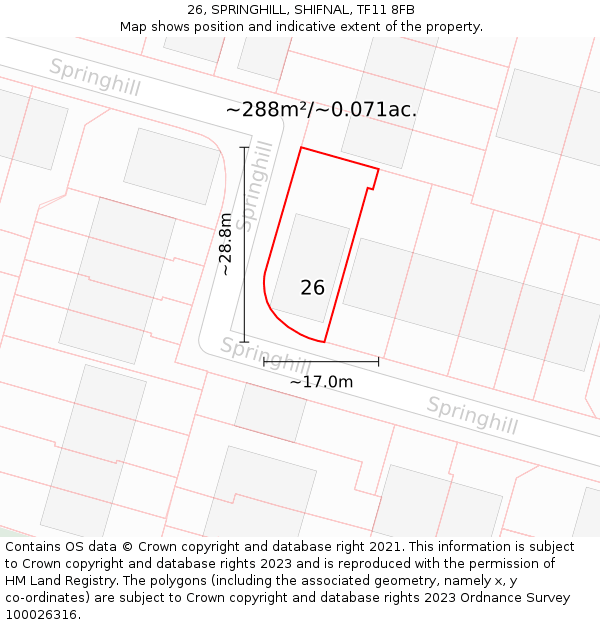 26, SPRINGHILL, SHIFNAL, TF11 8FB: Plot and title map