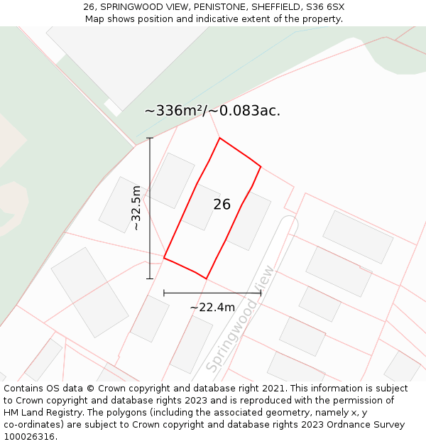 26, SPRINGWOOD VIEW, PENISTONE, SHEFFIELD, S36 6SX: Plot and title map