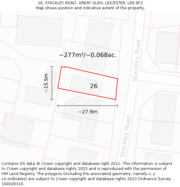 26, STACKLEY ROAD, GREAT GLEN, LEICESTER, LE8 9FZ: Plot and title map