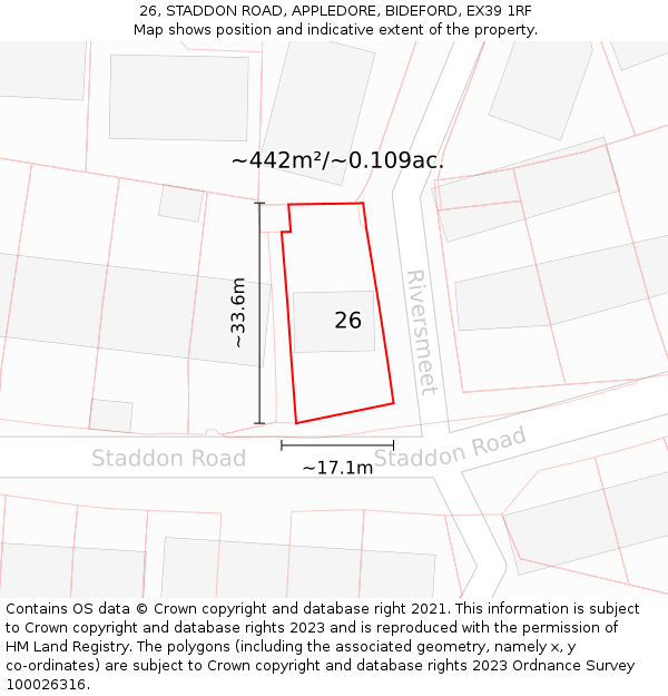 26, STADDON ROAD, APPLEDORE, BIDEFORD, EX39 1RF: Plot and title map