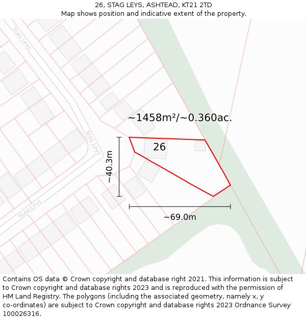 26, STAG LEYS, ASHTEAD, KT21 2TD: Plot and title map