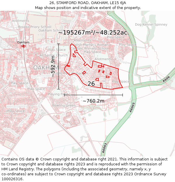 26, STAMFORD ROAD, OAKHAM, LE15 6JA: Plot and title map