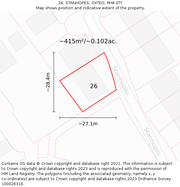 26, STANHOPES, OXTED, RH8 0TY: Plot and title map