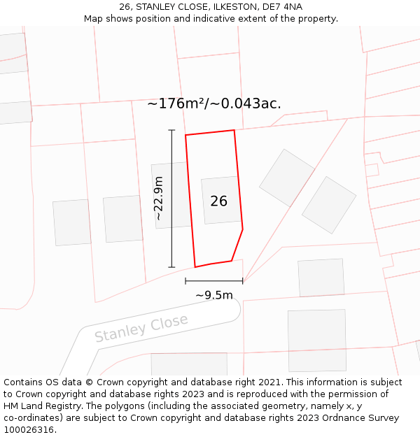 26, STANLEY CLOSE, ILKESTON, DE7 4NA: Plot and title map