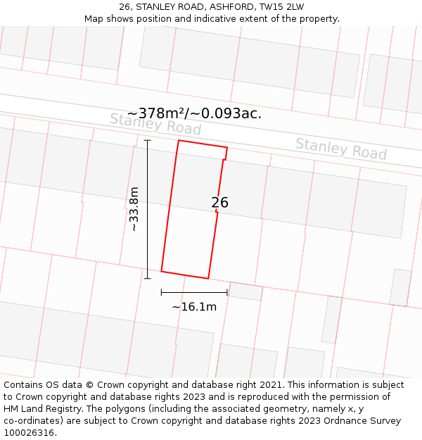 26, STANLEY ROAD, ASHFORD, TW15 2LW: Plot and title map