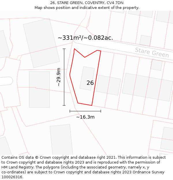 26, STARE GREEN, COVENTRY, CV4 7DN: Plot and title map