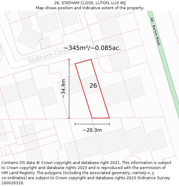 26, STATHAM CLOSE, LUTON, LU3 4EJ: Plot and title map