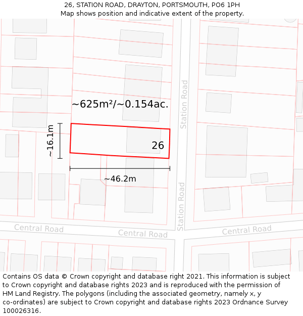 26, STATION ROAD, DRAYTON, PORTSMOUTH, PO6 1PH: Plot and title map