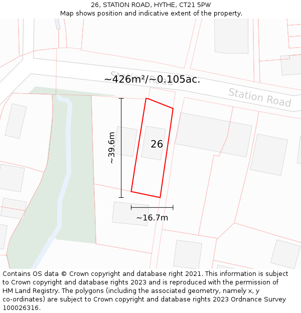 26, STATION ROAD, HYTHE, CT21 5PW: Plot and title map