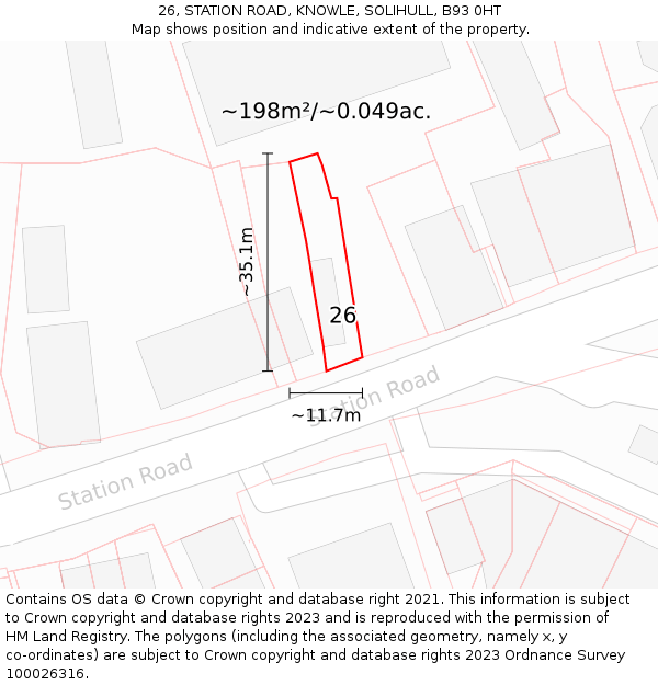 26, STATION ROAD, KNOWLE, SOLIHULL, B93 0HT: Plot and title map