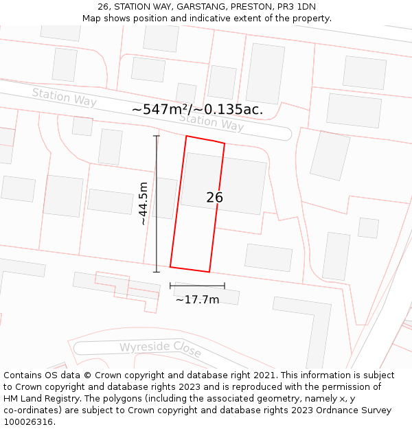 26, STATION WAY, GARSTANG, PRESTON, PR3 1DN: Plot and title map