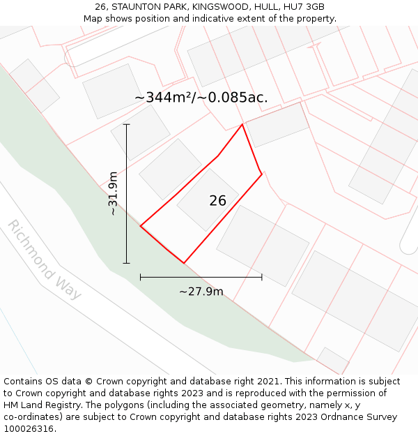 26, STAUNTON PARK, KINGSWOOD, HULL, HU7 3GB: Plot and title map
