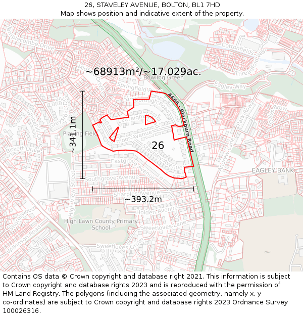 26, STAVELEY AVENUE, BOLTON, BL1 7HD: Plot and title map