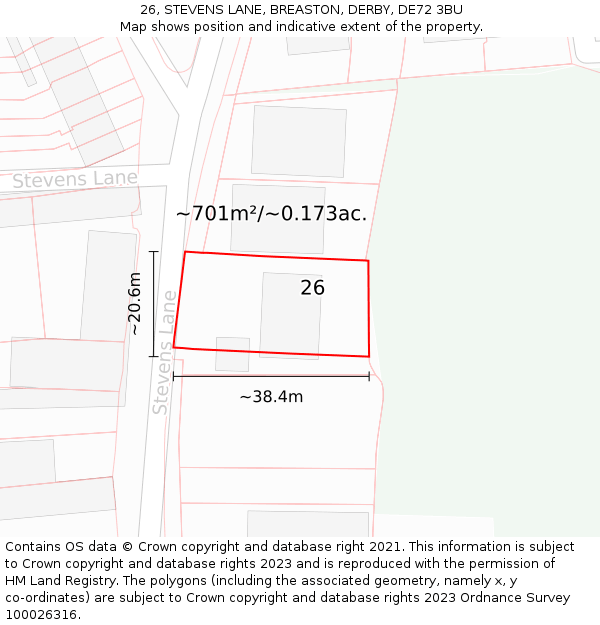 26, STEVENS LANE, BREASTON, DERBY, DE72 3BU: Plot and title map