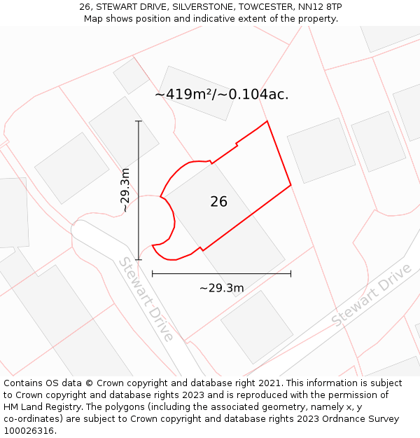26, STEWART DRIVE, SILVERSTONE, TOWCESTER, NN12 8TP: Plot and title map