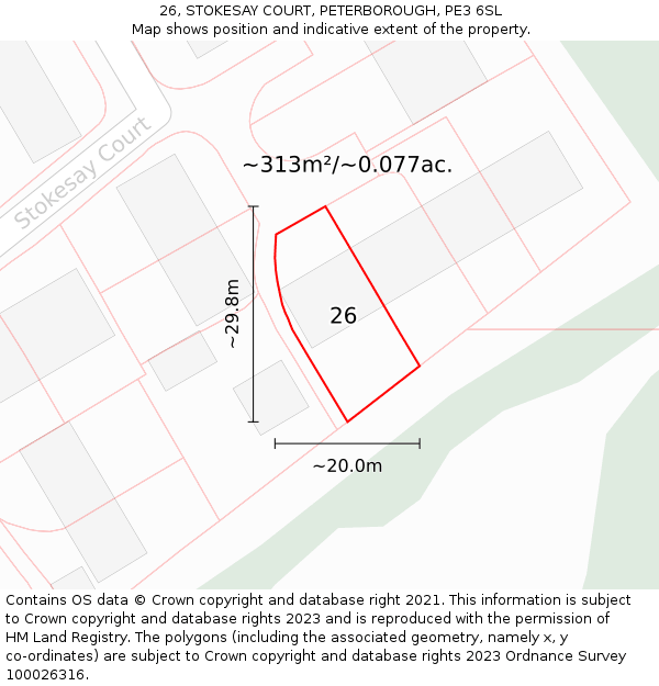 26, STOKESAY COURT, PETERBOROUGH, PE3 6SL: Plot and title map