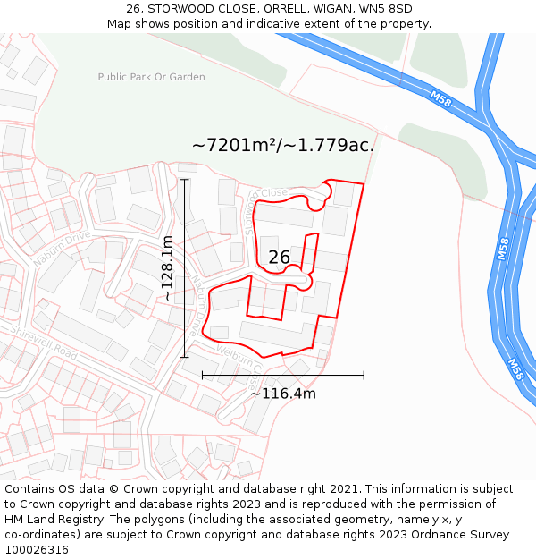 26, STORWOOD CLOSE, ORRELL, WIGAN, WN5 8SD: Plot and title map