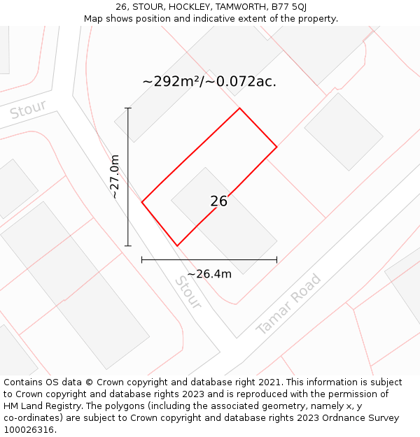 26, STOUR, HOCKLEY, TAMWORTH, B77 5QJ: Plot and title map