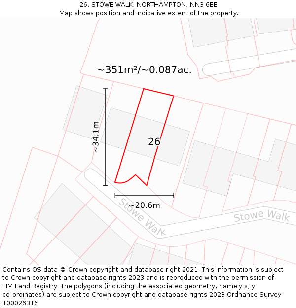 26, STOWE WALK, NORTHAMPTON, NN3 6EE: Plot and title map