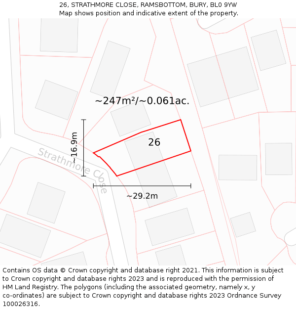 26, STRATHMORE CLOSE, RAMSBOTTOM, BURY, BL0 9YW: Plot and title map