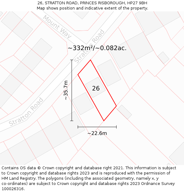 26, STRATTON ROAD, PRINCES RISBOROUGH, HP27 9BH: Plot and title map
