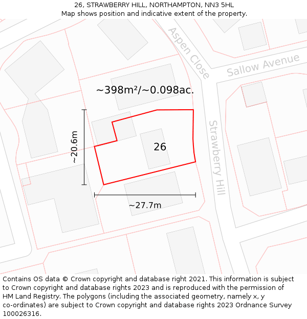 26, STRAWBERRY HILL, NORTHAMPTON, NN3 5HL: Plot and title map